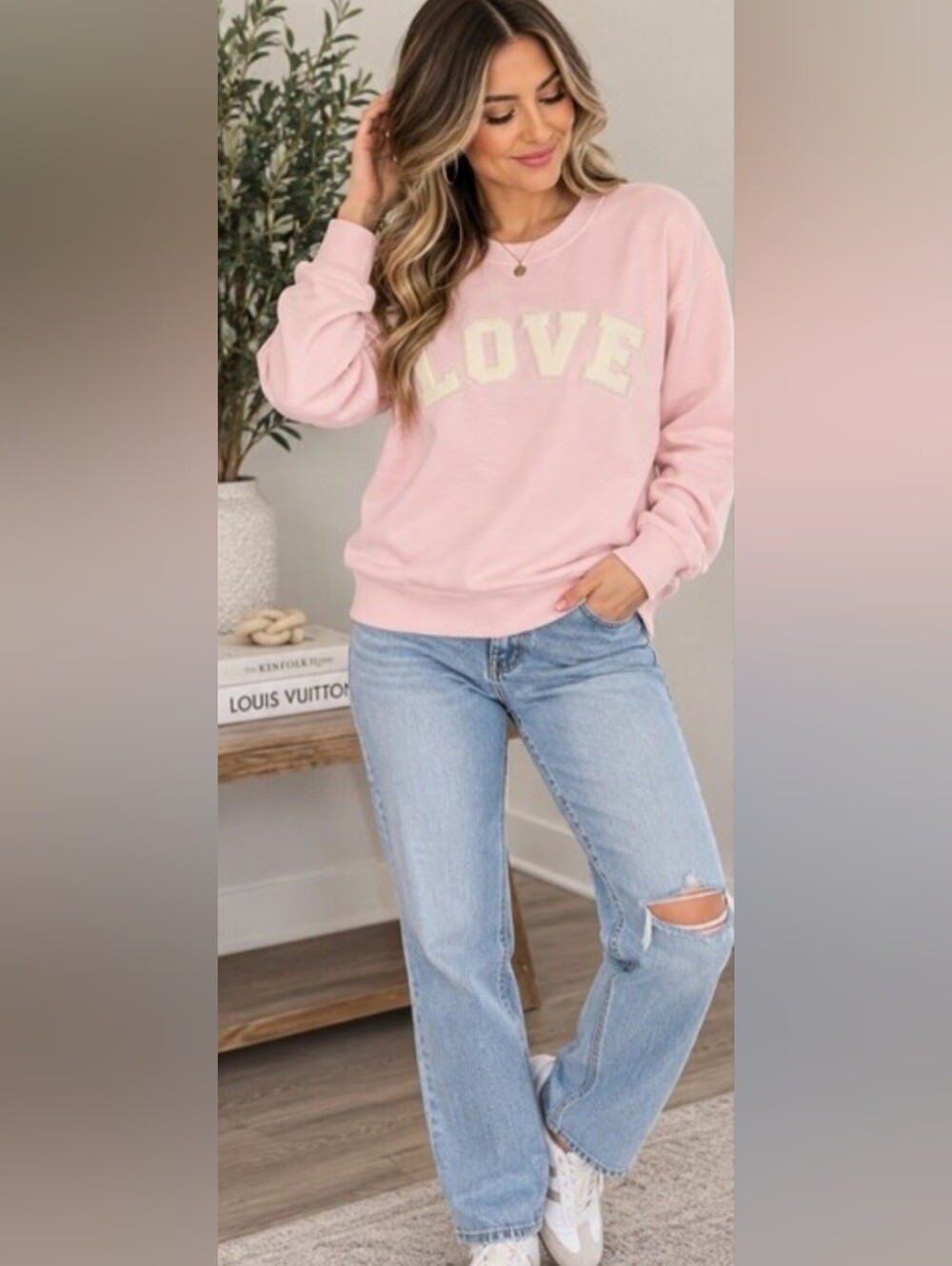 Tory Sport by Tory Burch Pink LOVE Appliqué Crewneck Sweatshirt